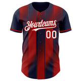 Custom Navy White-Red Gradient Classic Vertical Stripe Authentic Baseball Jersey