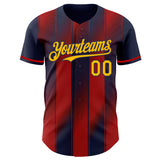 Custom Navy Gold-Red Gradient Classic Vertical Stripe Authentic Baseball Jersey