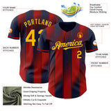 Custom Navy Gold-Red Gradient Classic Vertical Stripe Authentic Baseball Jersey