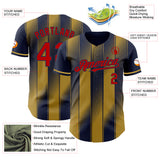 Custom Navy Red-Old Gold Gradient Classic Vertical Stripe Authentic Baseball Jersey