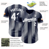 Custom Navy White-Gray Gradient Classic Vertical Stripe Authentic Baseball Jersey