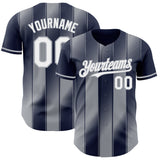 Custom Navy White-Gray Gradient Classic Vertical Stripe Authentic Baseball Jersey