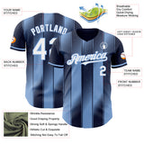 Custom Navy White-Light Blue Gradient Classic Vertical Stripe Authentic Baseball Jersey