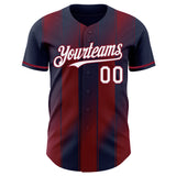 Custom Navy White-Crimson Gradient Classic Vertical Stripe Authentic Baseball Jersey