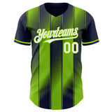 Custom Navy White-Neon Green Gradient Classic Vertical Stripe Authentic Baseball Jersey
