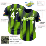 Custom Navy White-Neon Green Gradient Classic Vertical Stripe Authentic Baseball Jersey