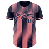 Custom Navy-Medium Pink Gradient Classic Vertical Stripe Authentic Baseball Jersey