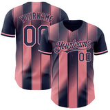 Custom Navy-Medium Pink Gradient Classic Vertical Stripe Authentic Baseball Jersey