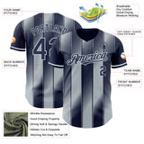 Custom Navy-Silver Gradient Classic Vertical Stripe Authentic Baseball Jersey
