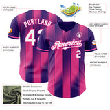 Custom Purple White-Pink Gradient Classic Vertical Stripe Authentic Baseball Jersey