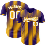 Custom Purple White-Gold Gradient Classic Vertical Stripe Authentic Baseball Jersey