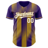 Custom Purple White-Old Gold Gradient Classic Vertical Stripe Authentic Baseball Jersey