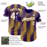 Custom Purple White-Old Gold Gradient Classic Vertical Stripe Authentic Baseball Jersey