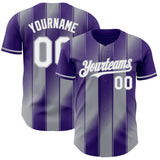 Custom Purple White-Gray Gradient Classic Vertical Stripe Authentic Baseball Jersey