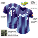 Custom Purple White-Light Blue Gradient Classic Vertical Stripe Authentic Baseball Jersey