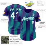 Custom Purple White-Teal Gradient Classic Vertical Stripe Authentic Baseball Jersey