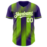 Custom Purple White-Neon Green Gradient Classic Vertical Stripe Authentic Baseball Jersey