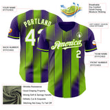 Custom Purple White-Neon Green Gradient Classic Vertical Stripe Authentic Baseball Jersey