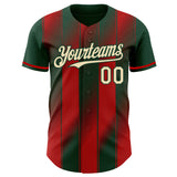 Custom Green Cream-Red Gradient Classic Vertical Stripe Authentic Baseball Jersey