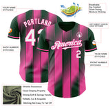 Custom Green White-Pink Gradient Classic Vertical Stripe Authentic Baseball Jersey