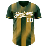 Custom Green White-Old Gold Gradient Classic Vertical Stripe Authentic Baseball Jersey