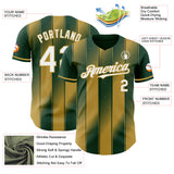 Custom Green White-Old Gold Gradient Classic Vertical Stripe Authentic Baseball Jersey