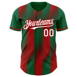 Custom Kelly Green White-Red Gradient Classic Vertical Stripe Authentic Baseball Jersey