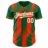 Custom Kelly Green White-Orange Gradient Classic Vertical Stripe Authentic Baseball Jersey