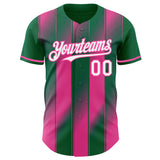 Custom Kelly Green White Pink-Pink Gradient Classic Vertical Stripe Authentic Baseball Jersey