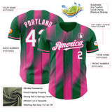 Custom Kelly Green White Pink-Pink Gradient Classic Vertical Stripe Authentic Baseball Jersey