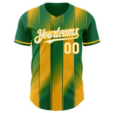 Custom Kelly Green White-Gold Gradient Classic Vertical Stripe Authentic Baseball Jersey