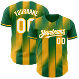 Custom Kelly Green White-Gold Gradient Classic Vertical Stripe Authentic Baseball Jersey