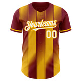 Custom Crimson White-Gold Gradient Classic Vertical Stripe Authentic Baseball Jersey