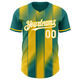 Custom Teal White-Yellow Gradient Classic Vertical Stripe Authentic Baseball Jersey