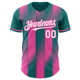 Custom Teal White-Pink Gradient Classic Vertical Stripe Authentic Baseball Jersey