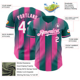 Custom Teal White-Pink Gradient Classic Vertical Stripe Authentic Baseball Jersey