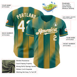 Custom Teal White-Old Gold Gradient Classic Vertical Stripe Authentic Baseball Jersey