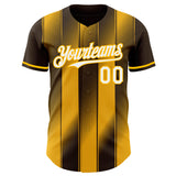 Custom Brown White-Gold Gradient Classic Vertical Stripe Authentic Baseball Jersey