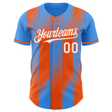 Custom Electric Blue White-Orange Gradient Classic Vertical Stripe Authentic Baseball Jersey