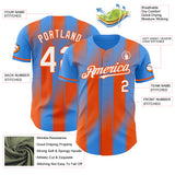 Custom Electric Blue White-Orange Gradient Classic Vertical Stripe Authentic Baseball Jersey