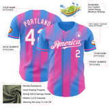 Custom Electric Blue White-Pink Gradient Classic Vertical Stripe Authentic Baseball Jersey