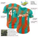 Custom Aqua White-Orange Gradient Classic Vertical Stripe Authentic Baseball Jersey
