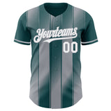 Custom Midnight Green White-Gray Gradient Classic Vertical Stripe Authentic Baseball Jersey