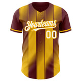 Custom Burgundy White-Gold Gradient Classic Vertical Stripe Authentic Baseball Jersey