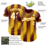 Custom Burgundy White-Gold Gradient Classic Vertical Stripe Authentic Baseball Jersey