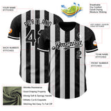 Custom Black-White Classic Vertical Stripe Fluid Liquid Texture Authentic Baseball Jersey