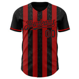 Custom Black-Red Classic Vertical Stripe Fluid Liquid Texture Authentic Baseball Jersey