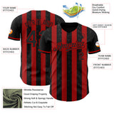 Custom Black-Red Classic Vertical Stripe Fluid Liquid Texture Authentic Baseball Jersey