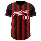 Custom Black White-Red Classic Vertical Stripe Fluid Liquid Texture Authentic Baseball Jersey