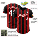 Custom Black White-Red Classic Vertical Stripe Fluid Liquid Texture Authentic Baseball Jersey